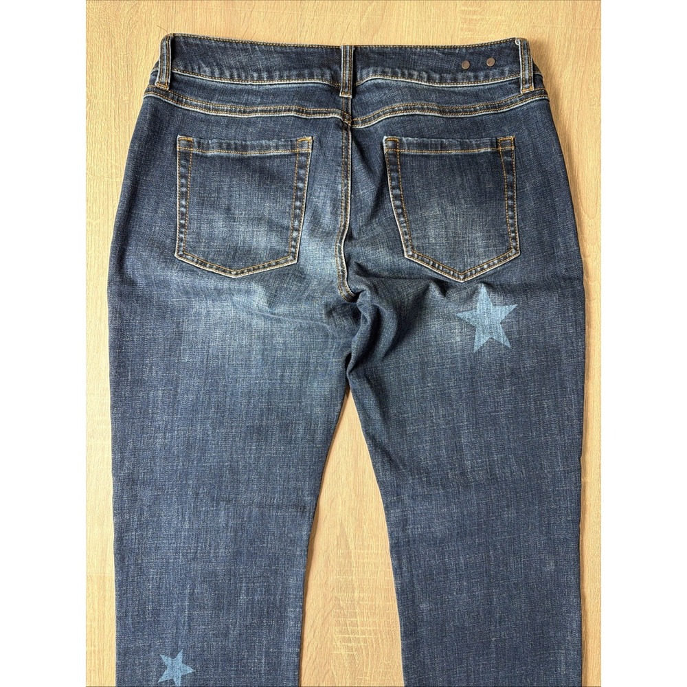 Cabi Slim Boyfriend Jeans Womens Size 6 Blue Star Print Colorblock Raw Hem 3937 - Picture 5 of 8